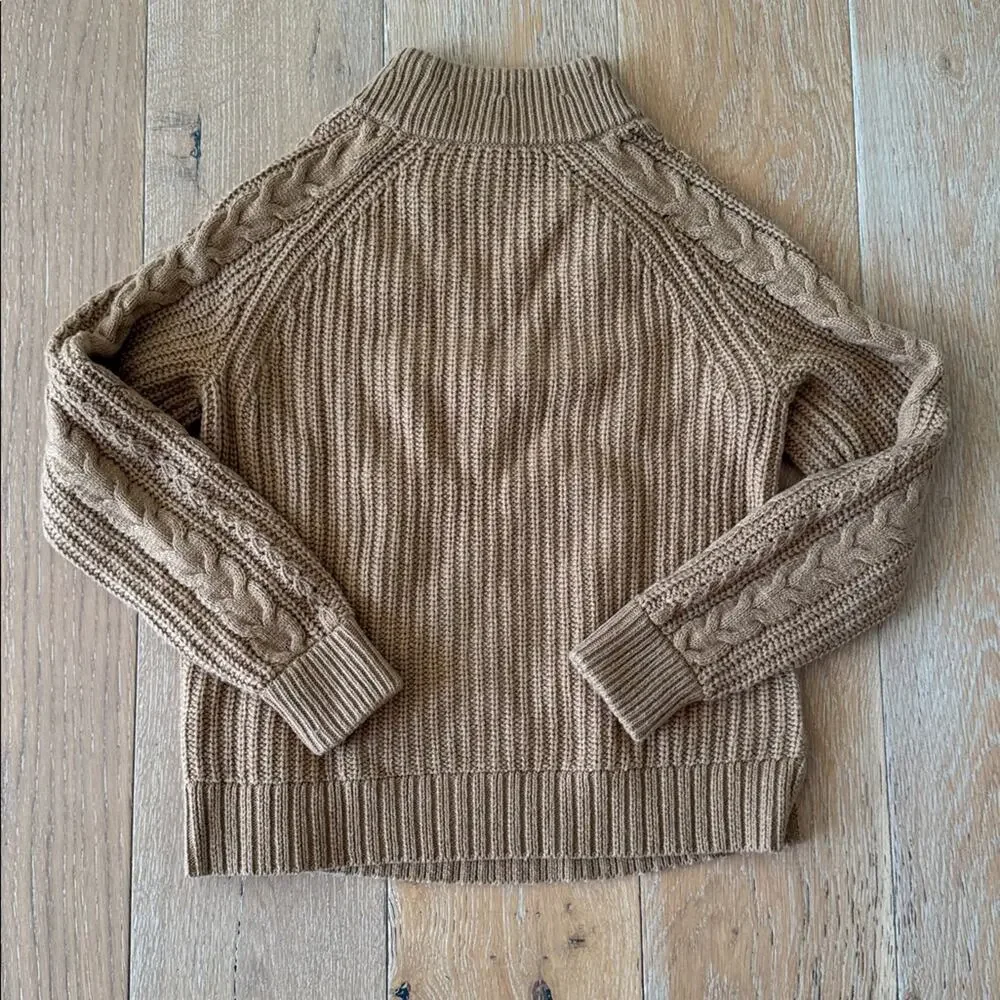 J.Crew Lambswool Blend Pom Pom Cable Knit Sweater XS Camel